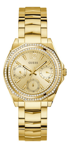 Reloj De Pulsera Guess Gw0685l2 De Cuerpo Color , Analógico, Para Mujer, Fondo Dorado, Con Correa De Acero Inoxidable Color Dorado, Bisel Color Dorado Y Pulsera