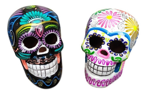 Imagen 1 de 3 de Cráneo Figura Calavera Día De Muertos Decoración Color- 2 Pc