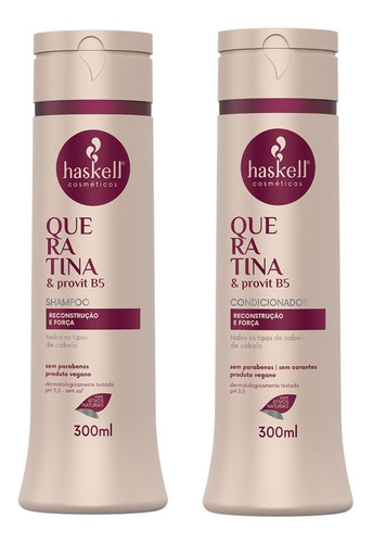 Kit Queratina Shampoo Condicionador 300ml Fortalece Haskell