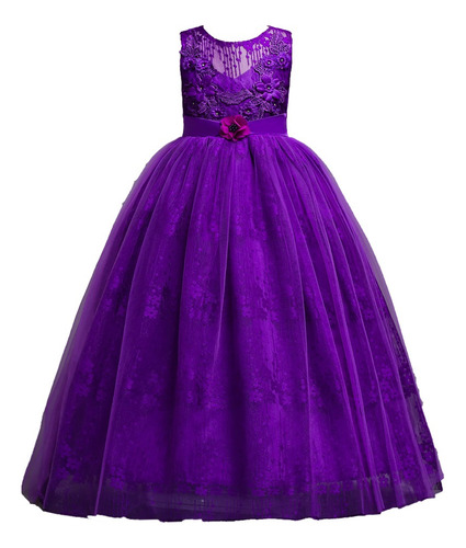Vestido De Princesa De Tul Con Encaje De Flores Para Niñas