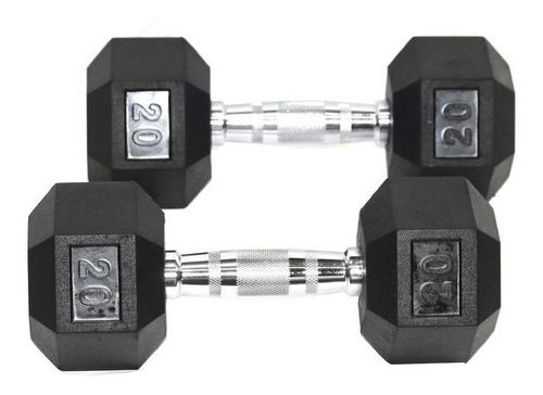 Par De Mancuernas Hexagonal Cromo Gimnasio Uso Rudo 20lbs Color Negro Y Cromo