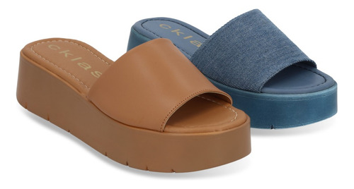 Dúo 657 Sandalia Casual Mujer Beige Y Mezclilla