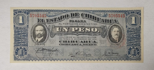 Billete De Mexico 1 Peso Chihuahua Unc