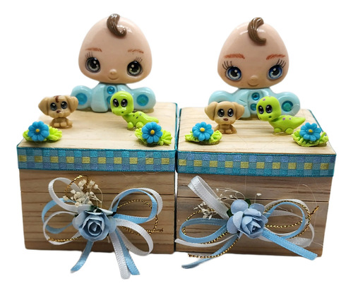 Recuerdo Bautizo 2 Pz Niño En Caja De Madera Natural