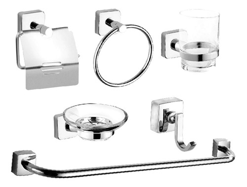 Accesorios Para Baño Kit Set De 6 Piezas Cuadrado  Acero 304