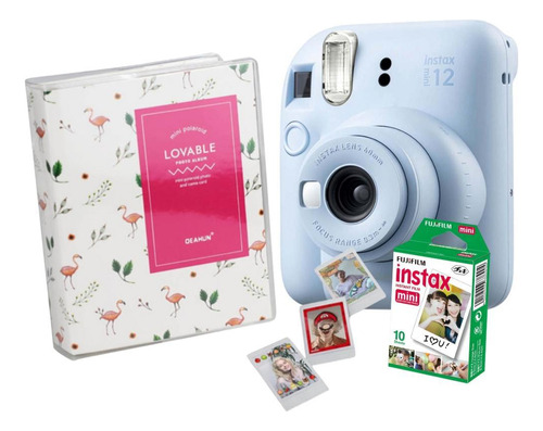 Câmera Instax Mini 12 Azul Com Álbum Fotos E Filme 10 Poses