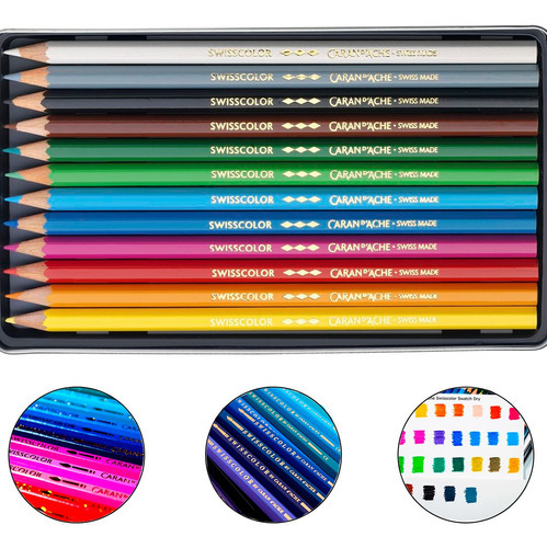 Lápis De Cor Caran D'ache Swisscolor Permanente 12 Cores