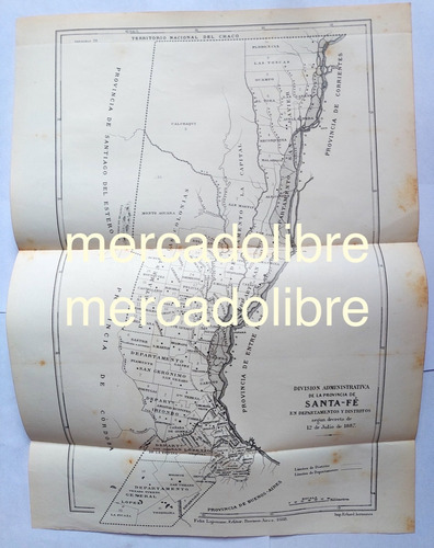 Mapa Santa Fe 1888 Division En Departamentos Y Distritos 