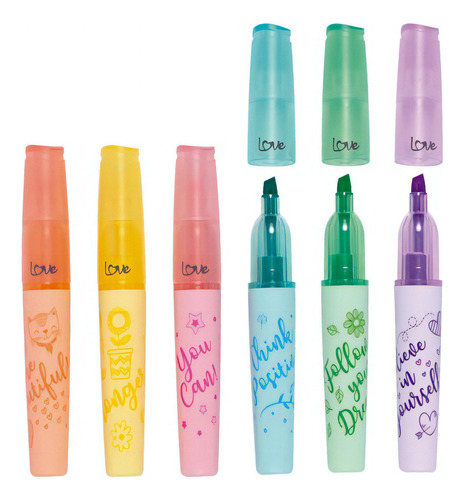Marcador Love Caixa Com 6 Cores Molin Marca Texto Colorido Cor Pastel