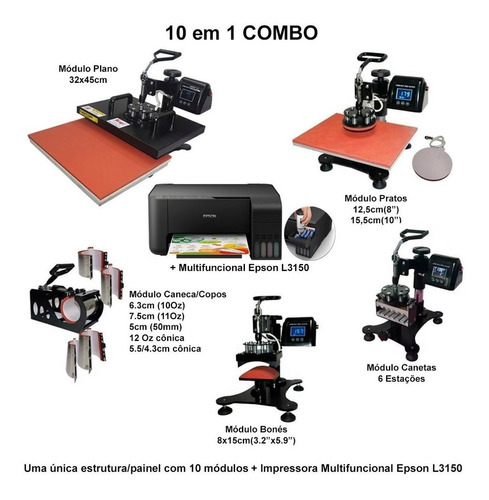 Prensa Termica 10em1 A3 A4 De Gaveta Com Impressora Multifuncional Epson L3150 A4 Para Camiseta Chinele Bone Caneca Copo