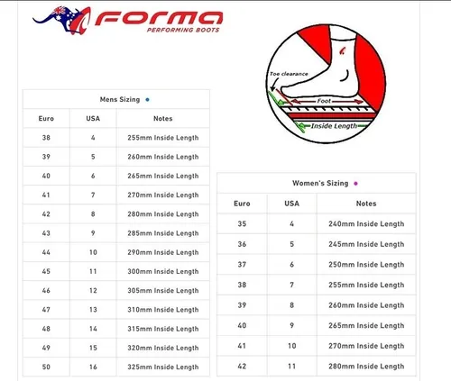 Forma boots size chart deals