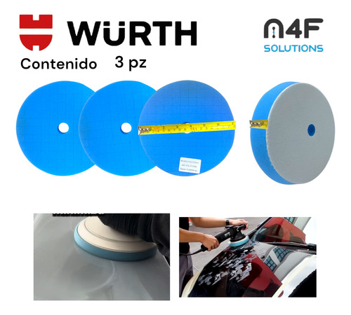 Borla Azul Esponja Corte Medio Pulir 7 PuLG Velcro Wurth 3pz