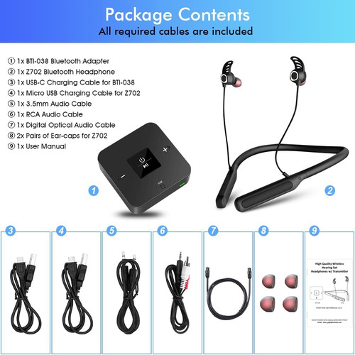 Golvery Transmisor De Auriculares Bluetooth Para Ver Estéreo Negro