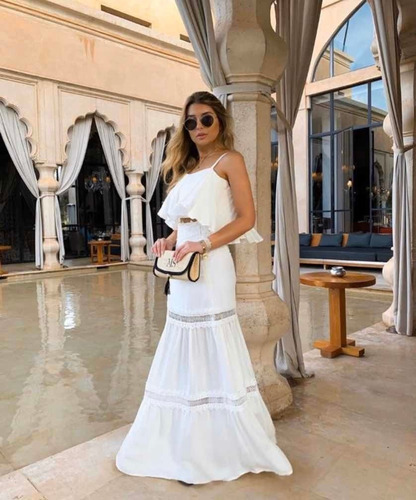 Conjunto Branco Cropped E Saia Longa Reveillon Papilloo