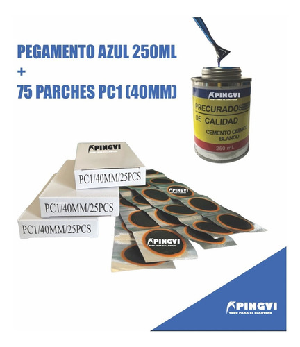 Pegamento 250ml Reparación De Llantas Az +75 Parches 40mm Fu