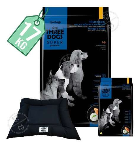 Imagen 1 de 2 de Alimento Three Dogs Cachorros Rza Med Y Gde 17 Kg + Obsequio