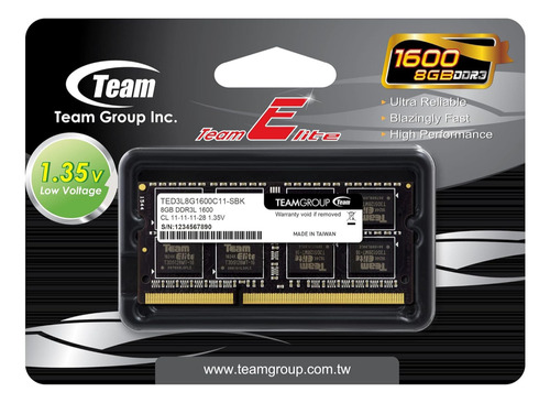 Memoria Ram Team Group Elite 8gb Ddr3l Sodimm 1600mhz Negra