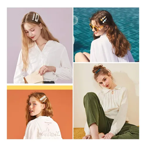 28 Pinzas Para El Pelo Con Perlas Hingwah Y Resina Acrili...