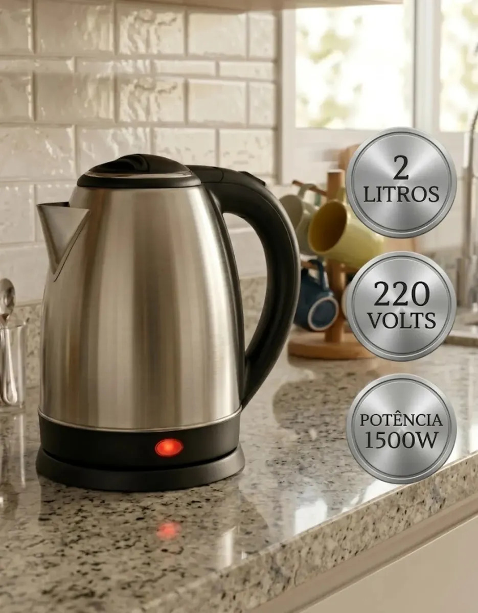 Chaleira Elétrica Inox 2 Litros  1500w Jarra Desligamento Automático Aquecimento Rápido Bule  Pítia