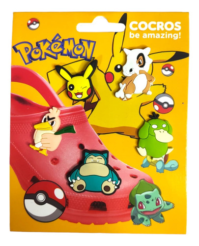 Pack X5 Pin Pines Pokemon Pikachu Para Croc Gomones Premium
