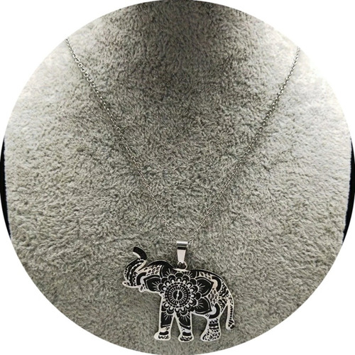 Collar Mágico Elefante Sagrado Con Mandala Acero Quirúrgico 