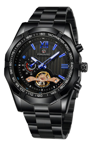 Forsining Reloj Mecánico Para Hombre De Acero Inoxidable Color Negro