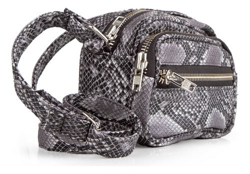 Bandolera Bolso Morral Mujer Citadina Moda Cierres Regulable El Cairo Negro Reptil Reptil Níquel