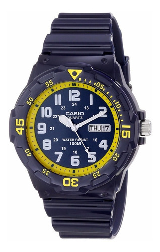 Reloj Casio Mrw-200hc-2b 2 Años Agente Caba Malla Azul Bisel Azul/amarillo Fondo Azul