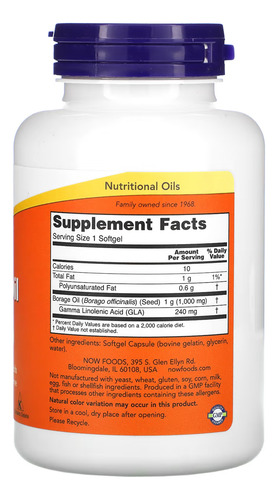 Óleo Borage 1000mg Now Foods Borragem 120soft Importado
