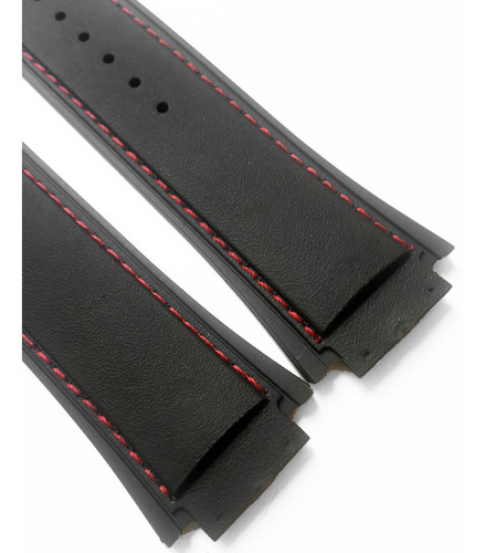 Imagen 7 de 7 de Correa Negra Costuras Rojas 28mm Compatible H/ublot King Pow
