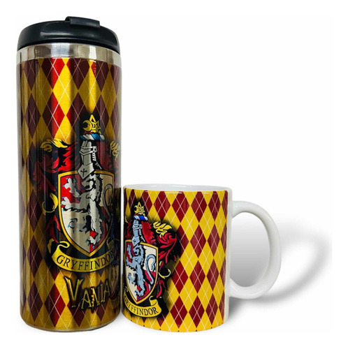 Termo + Taza Harry Potter Gryffindor Personalizado Color Dorado