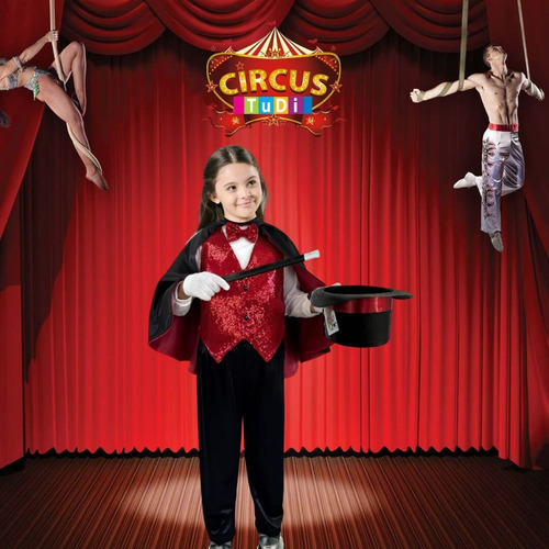 Disfraz De Mago - Traje Capa Varita Mágica - Disfraces Magia Negro - Rojo 6 Años