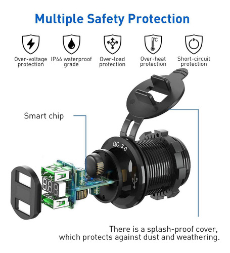 Salida Usb De 12 V, Cargador De Coche Usb Dual Qc 3.0 Con In