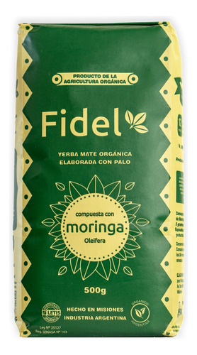 Yerba Mate Fidel Orgánica Con Moringa (500 G)