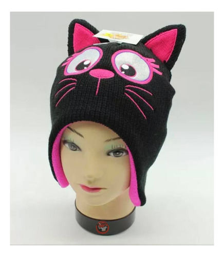Gorro Chullo Beanie Lana Invierno Niños Con Diseño De Gato