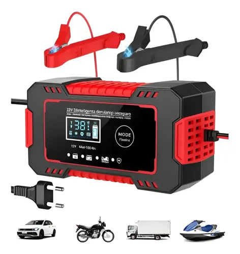 Carregador Inteligente De Bateria Automotiva 12v 6a Bivolt Recupera Baterias 4ah A 100ah Todos Veiculos Moto Carro Caminhao Barco