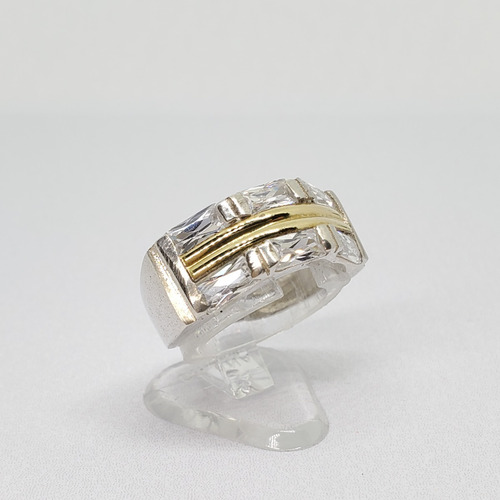 Imagen 5 de 10 de Anillo Plata Y Oro Piedra 6 Baguette Recto Blanco