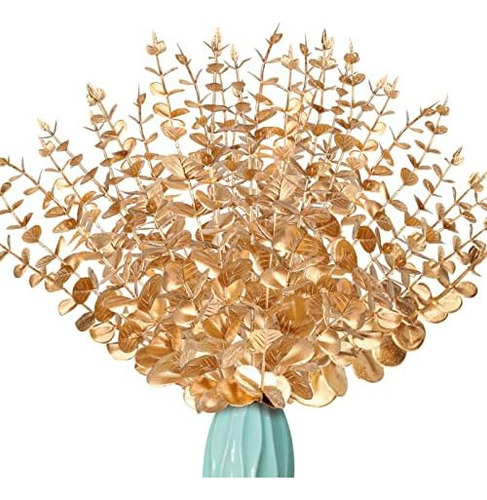 Dioty 30 Tallos Artificiales De Eucalipto Dorado Champán, Ho