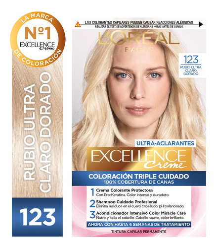  Kit De Coloración Excellence Creme L'oréal Paris Tono 123 Rubio Ultra Claro Dorado