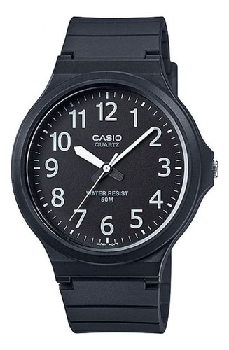 Reloj de pulsera Casio Youth MW-240-1E2V de cuerpo color negro, analógico, para hombre, fondo gris oscuro, con correa de resina color negro, agujas color blanco y negro, dial blanco, subesferas color blanco, minutero/segundero blanco, bisel color negro y hebilla simple