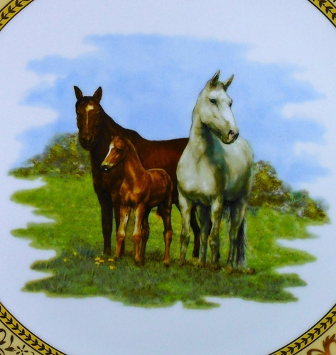 Plato De Porcelana Con Pintura Caballos 27 Cm Sin Uso