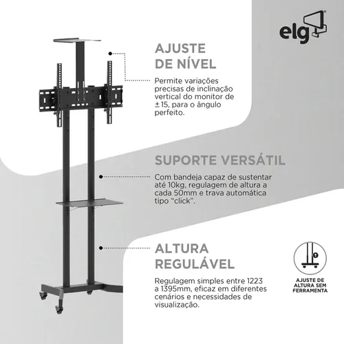 Suporte Pedestal Móvel Para Tv, 32  A 75 , Suporte Até 50kg,