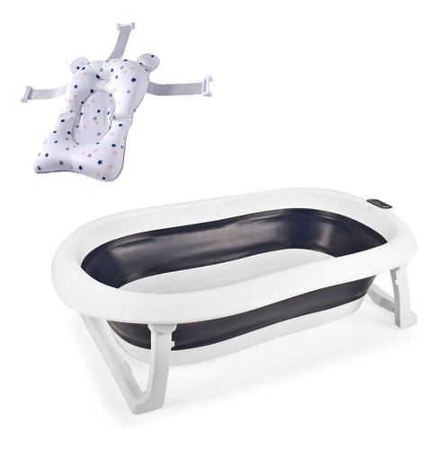 Bañito Bebes Plegable Azul Marino + Colchon Baby Splash Blan