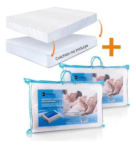 Combo: Protector Colchón Algodón King + 2 Almohadas Gel Orto