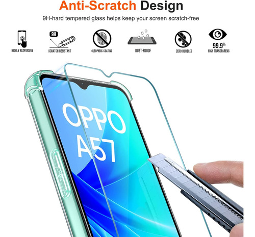 Funda Uso Rudo Silicona Tpu Suave Para Oppo A57/a77+mica Transparente Oppo A57 4g/5g/ A77 4g/5g/ A57e 4g / A57s 4g