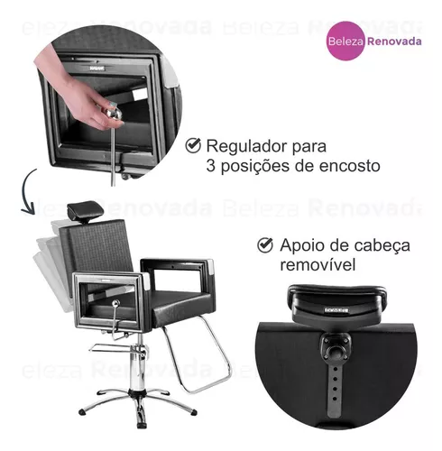 Poltrona Cadeira Reclinável Barbeiro Maquiagem Salão Dompel - Branco Pérola  Barber Square