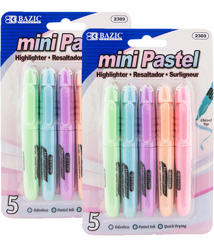 Bazic Mini Resaltador Color Pastel, Punta Cincel, Líneas Y 2