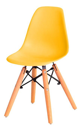 Cadeira Infantil Eames Braço Poliprop Base Madeira Amarelo