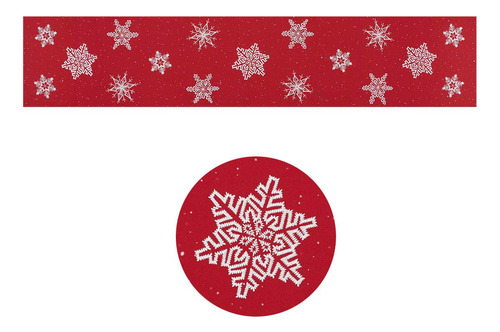 Camino De Mesa Navideño Rojo Con Copos De Nieve 35x274cm Rojo Navidad