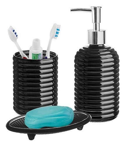 Conjunto Para Banheiro 3pçs De Vidro Circles Preto Hauskraft